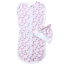 Евро пеленка кокон на молнии с шапочкой Розовый с одуванчиками (интерлок) №24 (0-6 мес)