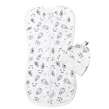 Евро пеленка кокон на молнии с шапочкой Молоко (байка) №68 (0 – 6 мес)