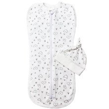 Евро пеленка кокон на молнии с шапочкой Сердечки (интерлок) №21 (0-6 мес)
