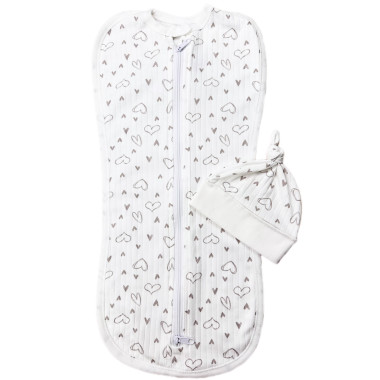 Евро пеленка кокон на молнии с шапочкой Сердечки (интерлок) №21 (0-6 мес)