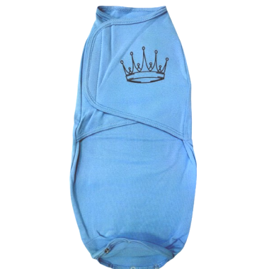 Евро пеленка кокон на липучках Короны голубые (байка) №44 (0-6 мес)