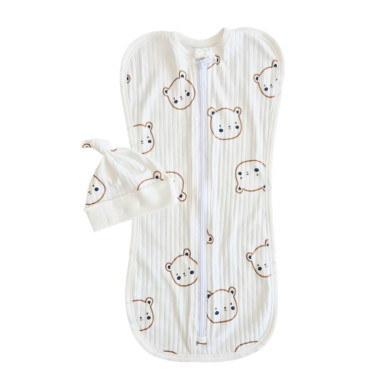 Евро пеленка кокон на молнии с шапочкой Мишки (интерлок) №88 (0-6 мес)