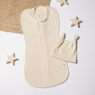 Евро пеленка кокон на молнии с шапочкой Бежевый (интерлок) №65 (0-6 мес)