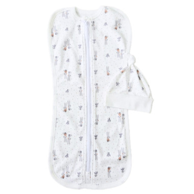 Евро пеленка кокон на молнии с шапочкой Молочные зайчики серые (интерлок) №95 (0-6 мес)