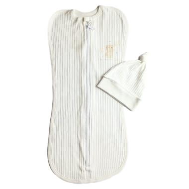 Евро пеленка кокон на молнии с шапочкой Молочный (интерлок) №98 (0-6 мес)