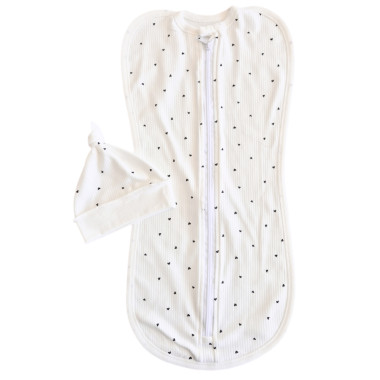 Евро пеленка кокон на молнии с шапочкой Белый с сердечками (интерлок) №101 (0-6 мес)