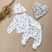 Комплект 3 ед. RoyalBaby Листочки и цветочки (интерлок) р.56, 0-3 мес Комплект 3 ед. RoyalBaby Листочки и цветочки (интерлок) р.56, 0-3 мес