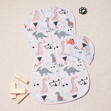 Евро пеленка кокон на молнии с шапочкой Серый с динозавриками (байка) №64 (0-6 мес)