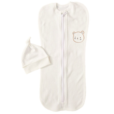 Евро пеленка кокон на молнии с шапочкой Молочный медвежонок (интерлок) №83 (0-6 мес)