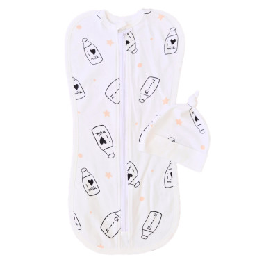 Евро пеленка кокон на молнии с шапочкой I Love Milk (интерлок) №112 (0-6 мес)