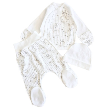 Комплект 3 ед. RoyalBaby Молочный с зайчиками (интерлок) р.56, 0-3 мес