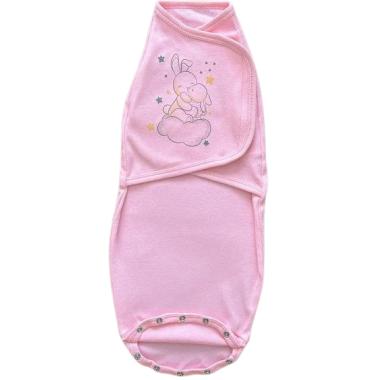 Евро пеленка кокон на липучках Зайчик розовый (интерлок) №89 (0-6 мес)