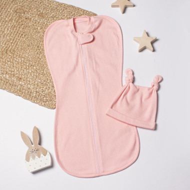 Евро пеленка кокон на молнии с шапочкой Персиковый (интерлок) №91 (0-6 мес)