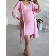 Комплект халат и рубашка в родовой Розовый с рюшками L Комплект халат и рубашка в родовой Розовый с рюшками L