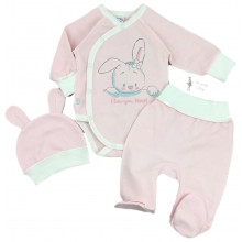 Комплект 3 ед. RoyalBaby Розовый зайчик “I Love you, Mom!” (байка) р.56, 0-3 мес