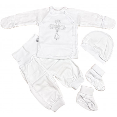 Комплект на крещение 4 ед. Таинство Крещения Белый р.56, 0-3 мес