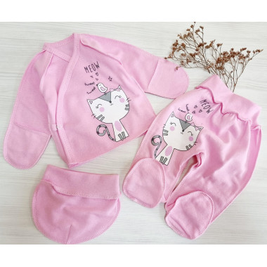 Комплект 3 ед. RoyalBaby Котик с птичкой (байка) р.56, 0-3 мес