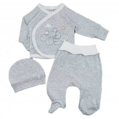 Комплект 3 ед. RoyalBaby Мышонок, серый (ажур) р.56, 0-3 мес