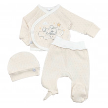 Комплект 3 ед. RoyalBaby Мышонок, ванильный (ажур) р.56, 0-3 мес Комплект 3 ед. RoyalBaby Мышонок, ванильный (ажур) р.56, 0-3 мес