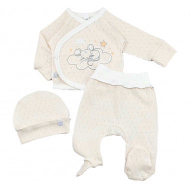 Комплект 3 ед. RoyalBaby Мышонок, ванильный (ажур) р.56, 0-3 мес