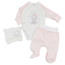 Комплект 3 ед. RoyalBaby Мишка молочно-розовый (интерлок) р.56, 0-3 мес