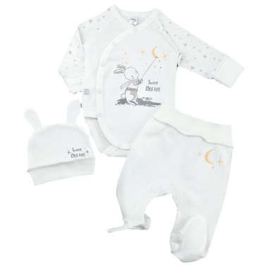 Комплект 3 ед. RoyalBaby Зайка и луна с боди (интерлок) р.56, 0-3 мес