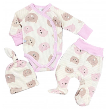 Комплект 3 ед. RoyalBaby Розовые котики (интерлок) р.56, 0-3 мес