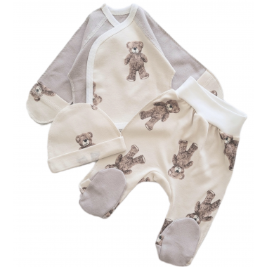 Комплект 3 ед. RoyalBaby Мишка Тедди, серо-бежевый (интерлок) р.56