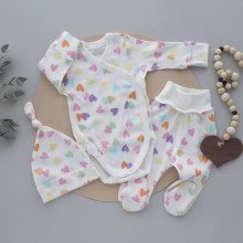 Комплект 3 ед. RoyalBaby Сердечки разноцветные с боди (интерлок) р.56, 0-3 мес