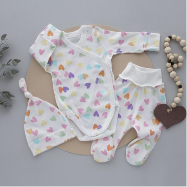 Комплект 3 ед. RoyalBaby Сердечки разноцветные с боди (интерлок) р.56, 0-3 мес