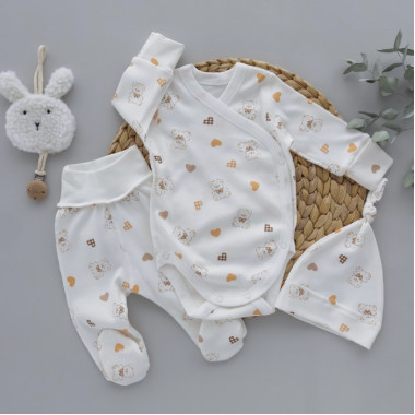 Комплект 3 ед. RoyalBaby Мишка в сердечках с боди (интерлок) р.56, 0-3 мес