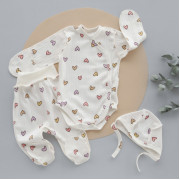 Комплект 3 ед. RoyalBaby Сердечки сиреневые с боди (рубчик) р.56, 0-3 мес