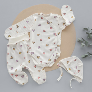 Комплект 3 ед. RoyalBaby Сердечки сиреневые с боди (рубчик) р.56, 0-3 мес