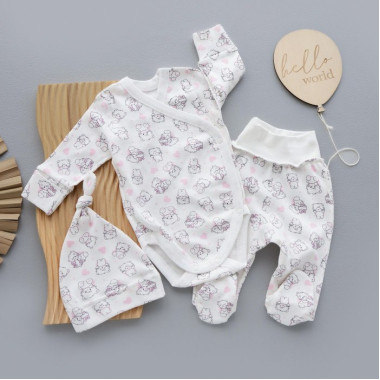 Комплект 3 ед. RoyalBaby Котики розовые с боди (интерлок) р.56, 0-3 мес