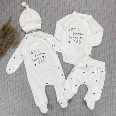 Комплект 4 ед. RoyalBaby Молочный, Some Bunny Loves You (интерлок) р.56, 0-3 мес