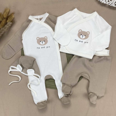 Комплект 4 ед. с человечком RoyalBaby Молочно-бежевый Me and You (интерлок) р.56, 0-3 мес