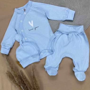 Комплект 3 ед. RoyalBaby Голубой с боди Love You (интерлок) р.62