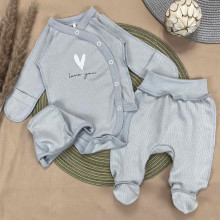Комплект 3 ед. RoyalBaby Серый с боди Love You (интерлок) р.56