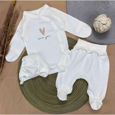 Комплект 3 ед. RoyalBaby Молочный с боди Love You (интерлок) р.56