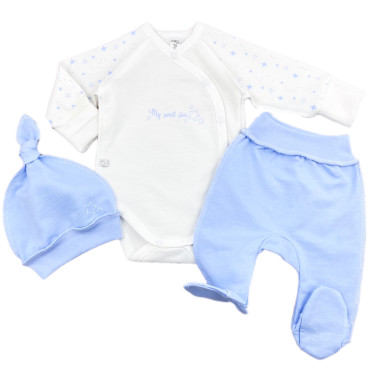 Комплект 3 ед. RoyalBaby Молочно-голубой My Sweet Star (байка) р.56, 0-3 мес