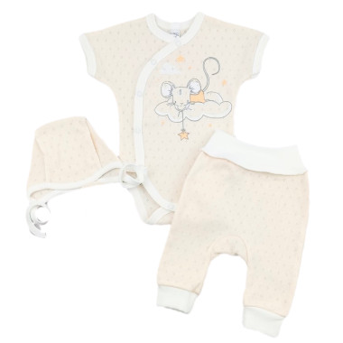 Комплект 3 ед. RoyalBaby Мышонок с боди, ванильный (ажур) р.56