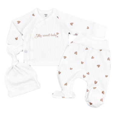 Комплект 3 ед. RoyalBaby Молочный с золотыми сердечками (интерлок) р.56, 0-3 мес