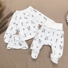 Комплект 3 ед. RoyalBaby Молочный с серыми зайчиками (интерлок) р.56, 0-3 мес