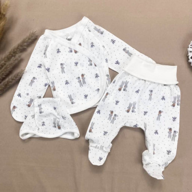 Комплект 3 ед. RoyalBaby Молочный с серыми зайчиками (интерлок) р.56, 0-3 мес