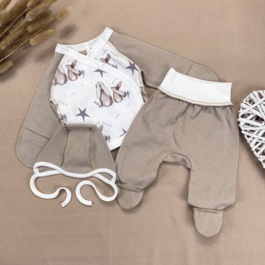 Комплект 3 ед. RoyalBaby Бежевый с зайчиками (интерлок) р.56, 0-3 мес