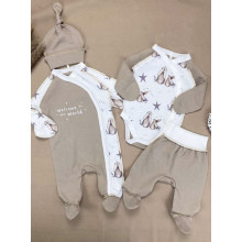 Комплект 4 ед. с человечком RoyalBaby Бежевый с зайчиками (интерлок)р.56, 0-3 мес