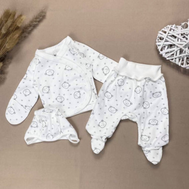 Комплект 3 ед. RoyalBaby Молочный с мишками (интерлок) р.56, 0-3 мес