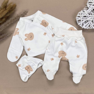 Комплект 3 ед. RoyalBaby Молочный с зайчиками (интерлок) р.56, 0-3 мес