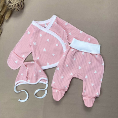 Комплект 3 ед. RoyalBaby Розовый с сердечками (интерлок) р.56, 0-3 мес