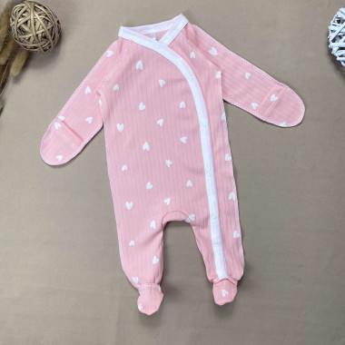 Человечек RoyalBaby Розовый с сердечками (интерлок) р.56, 0-3 мес 